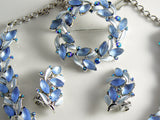 Bsk Sea Blue Rhinestone And White Enamel Parure - Vintage Lane Jewelry