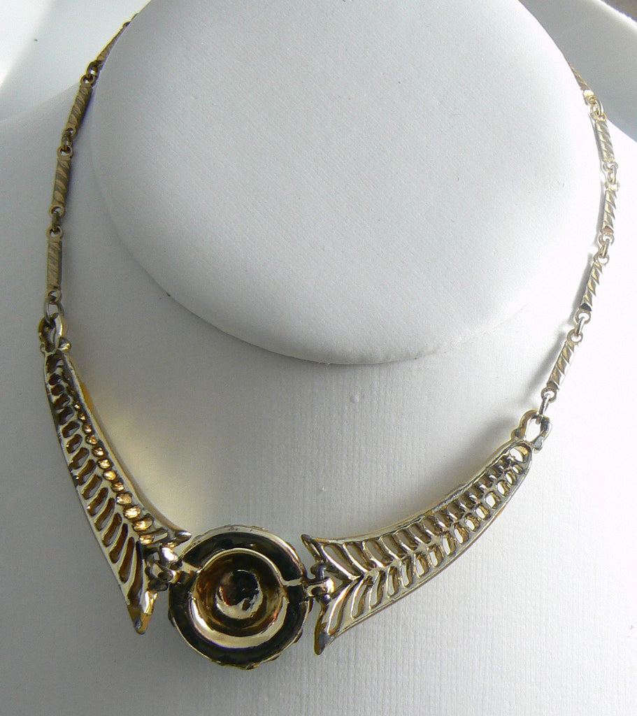 Vintage Sky Blue Rhinestone Gold Tone Chain Link Choker Necklace - Vintage Lane Jewelry