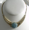 Vintage Sky Blue Rhinestone Gold Tone Chain Link Choker Necklace - Vintage Lane Jewelry