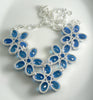 Huge Blue Sapphire Crystal Rhinestone Flower Silver Necklace - Vintage Lane Jewelry