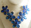 Huge Blue Sapphire Crystal Rhinestone Flower Silver Necklace - Vintage Lane Jewelry