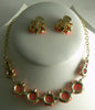 Carved coral celluloid rose and faux pearl necklace earring set - Vintage Lane Jewelry