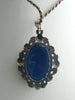 Sterling Marcasite Molded Lapis Glass Necklace - Vintage Lane Jewelry