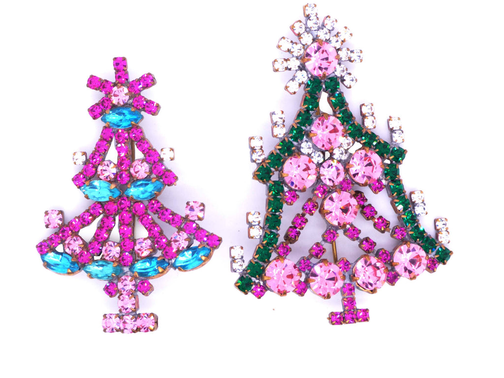 Husar D. Czech Glass Pink Christmas tree Pair - Vintage Lane Jewelry