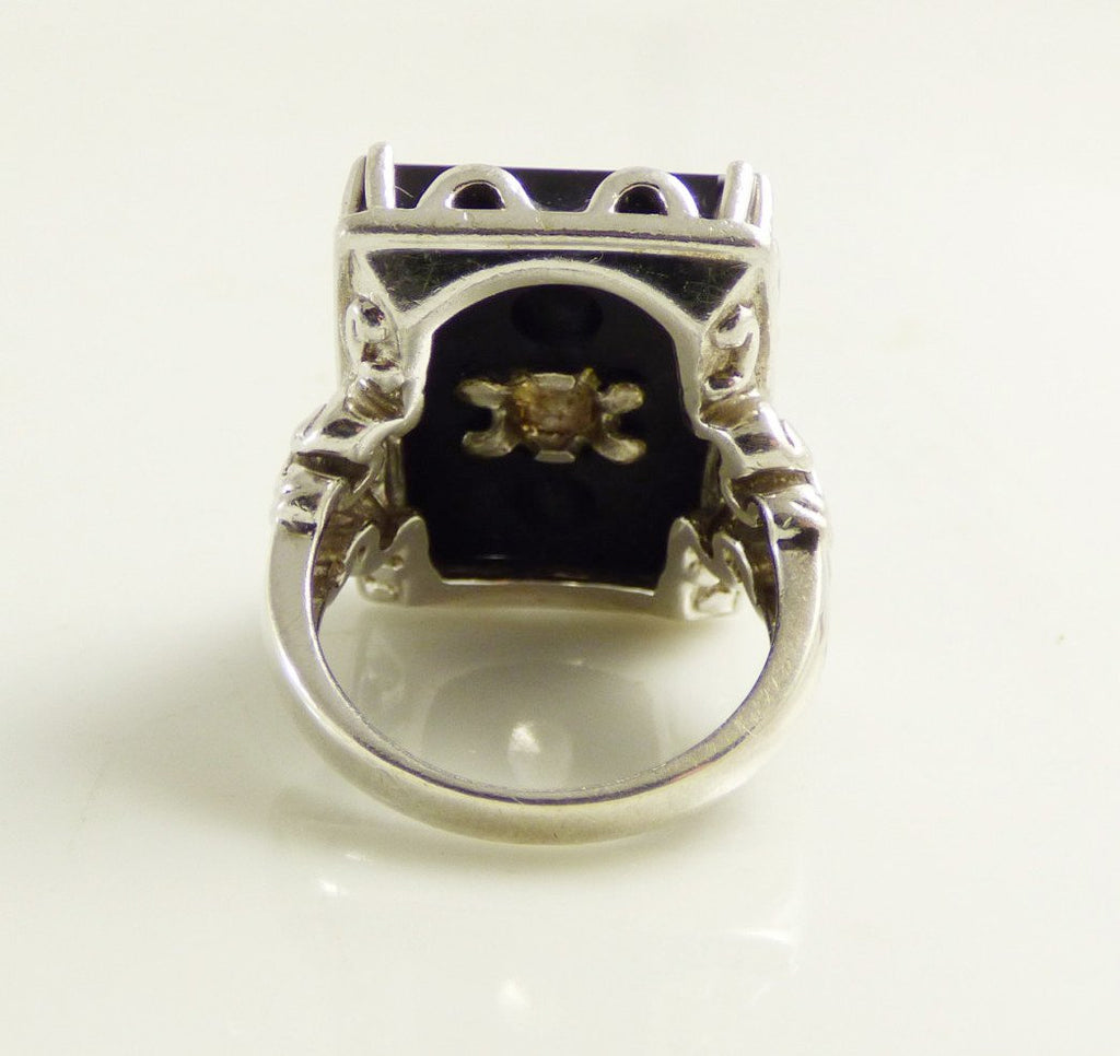 Art Deco Revival Black Onyx Sterling Silver Victoria Wieck Ring - Vintage Lane Jewelry