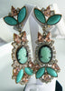 Czech Aqua Glass Rhinestone Cameo Earrings - Vintage Lane Jewelry
