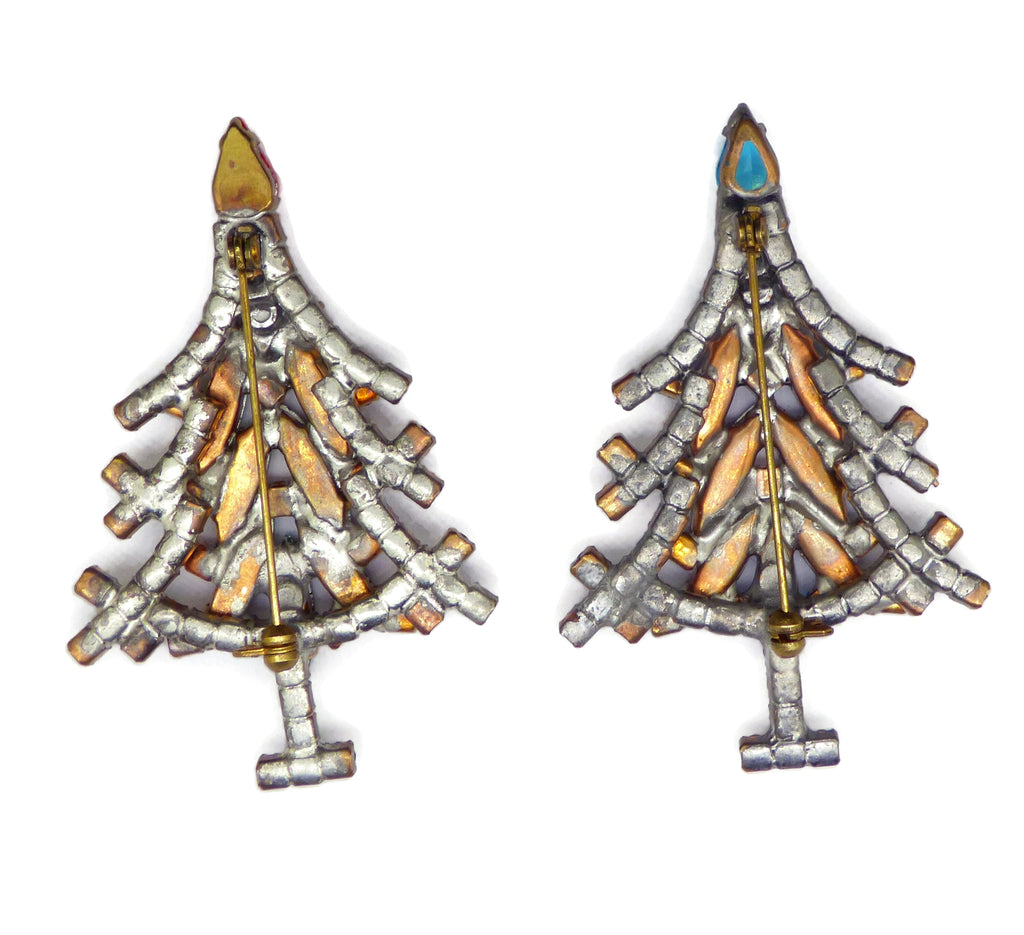 Czech Glass Christmas tree Pins pair - Vintage Lane Jewelry