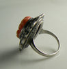 Art Deco Carved Coral Cameo Marcasite Ring - Vintage Lane Jewelry
