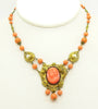 Czech Deco Coral Celluloid Cameo Filigree Vintage Estate Necklace - Vintage Lane Jewelry
