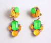 Czech Neon Green and Orange Clip Earrings - Vintage Lane Jewelry