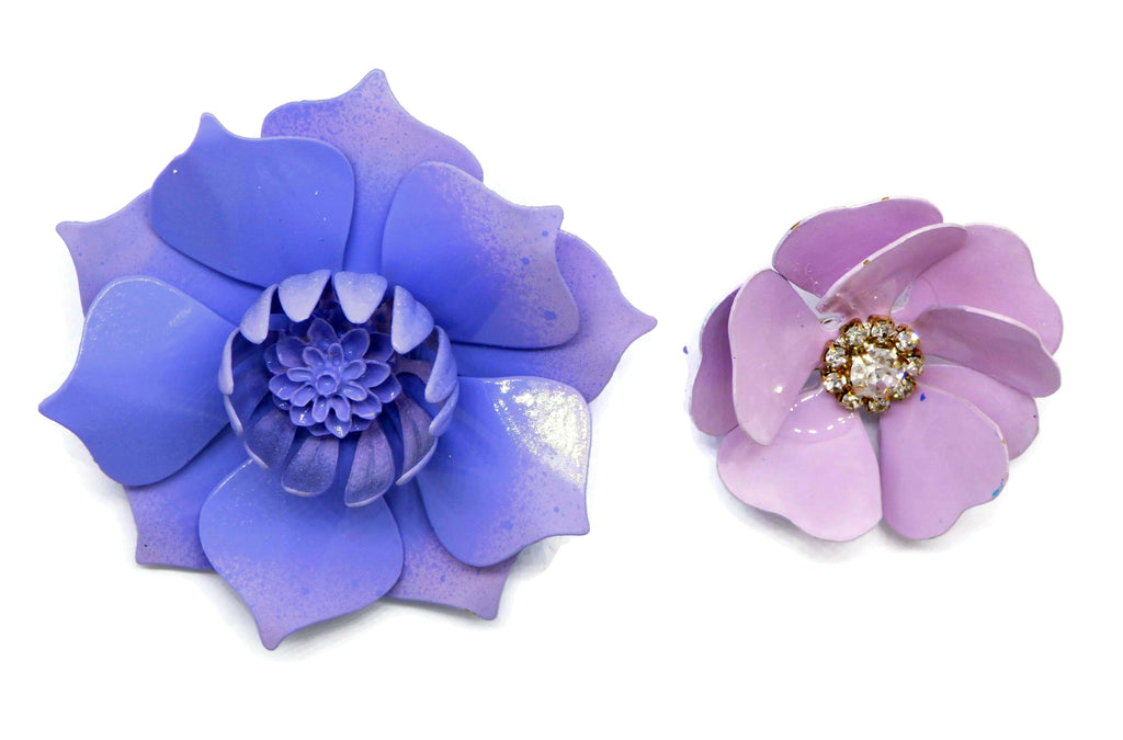 Enamel Flower Pins Pink and Lavender - Vintage Lane Jewelry