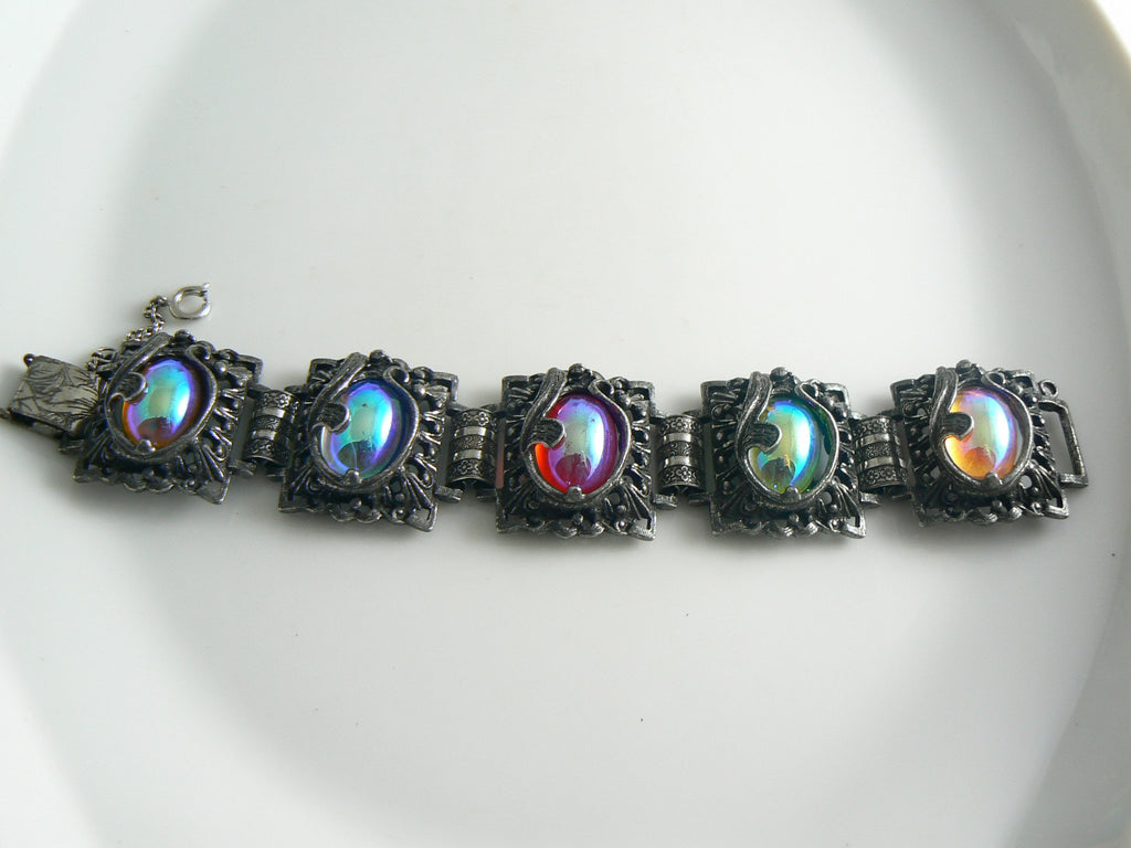 Judy Lee Chunky Carnival Glass Dragon's Breath Bracelet - Vintage Lane Jewelry