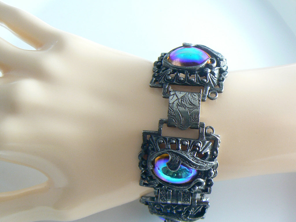 Judy Lee Chunky Carnival Glass Dragon's Breath Bracelet - Vintage Lane Jewelry