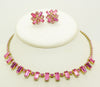 Pink Baguette Rhinestone Necklace and Earrings - Vintage Lane Jewelry