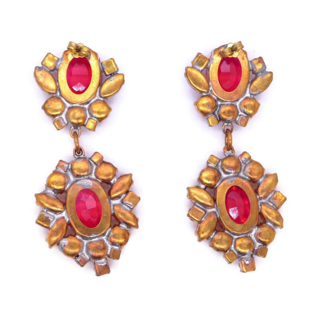 Czech Glass Topaz and Hot Pink Pierced Earrings - Vintage Lane Jewelry
