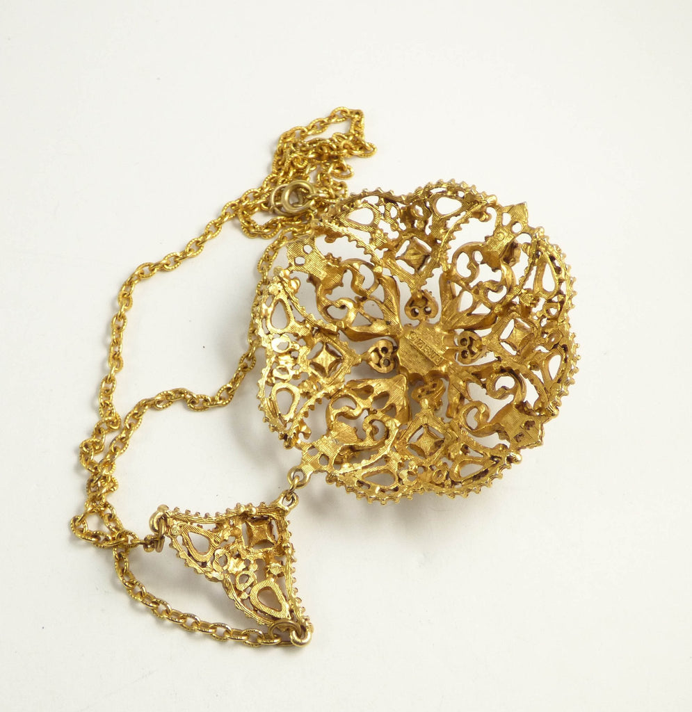 Florenza Gold Tone Rhinestone Pendant Necklace - Vintage Lane Jewelry