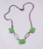 Vintage Czech Molded Glass Spearmint Green Floral Art Deco Necklace - Vintage Lane Jewelry