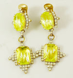 Vaseline Uranium Czech Glass Clip Earrings - Vintage Lane Jewelry