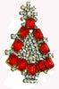 Czech Glass Red Rhinestone Husar D. Signed Christmas Tree Pin, X-mas pin, Holiday Brooch - Vintage Lane Jewelry