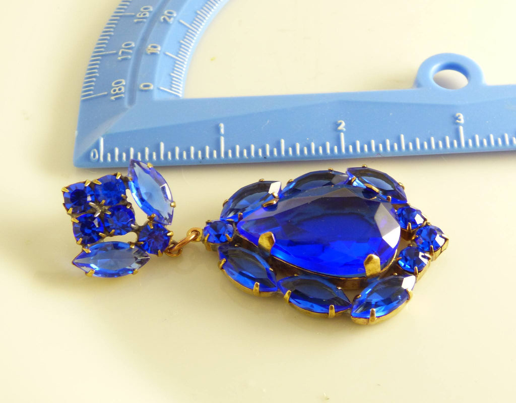 Blue Czech Glass Huge Dangling Pierced Style Earrings - Vintage Lane Jewelry