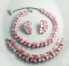 Vintage Lisner Thermoset Pink Rhodium Rhinestone Necklace Bracelet Parure - Vintage Lane Jewelry