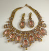 Pink Czech Glass Statement Necklace and Clip earrings - Vintage Lane Jewelry