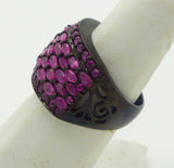 Marquise and Round cut Natural Ruby Black Rhodium over Sterling Silver Ring, Size 7 - Vintage Lane Jewelry