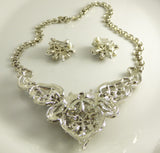 Sparkling Ice and AB Rhinestone Necklace Clip Earring Set - Vintage Lane Jewelry