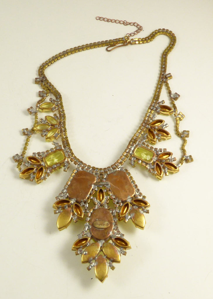 Czech Vaseline Uranium Statement Necklace Husar D - Vintage Lane Jewelry