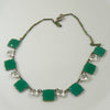 Vintage Art Deco Jade-Green Glass/Crystal Rhinestone Necklace - Vintage Lane Jewelry