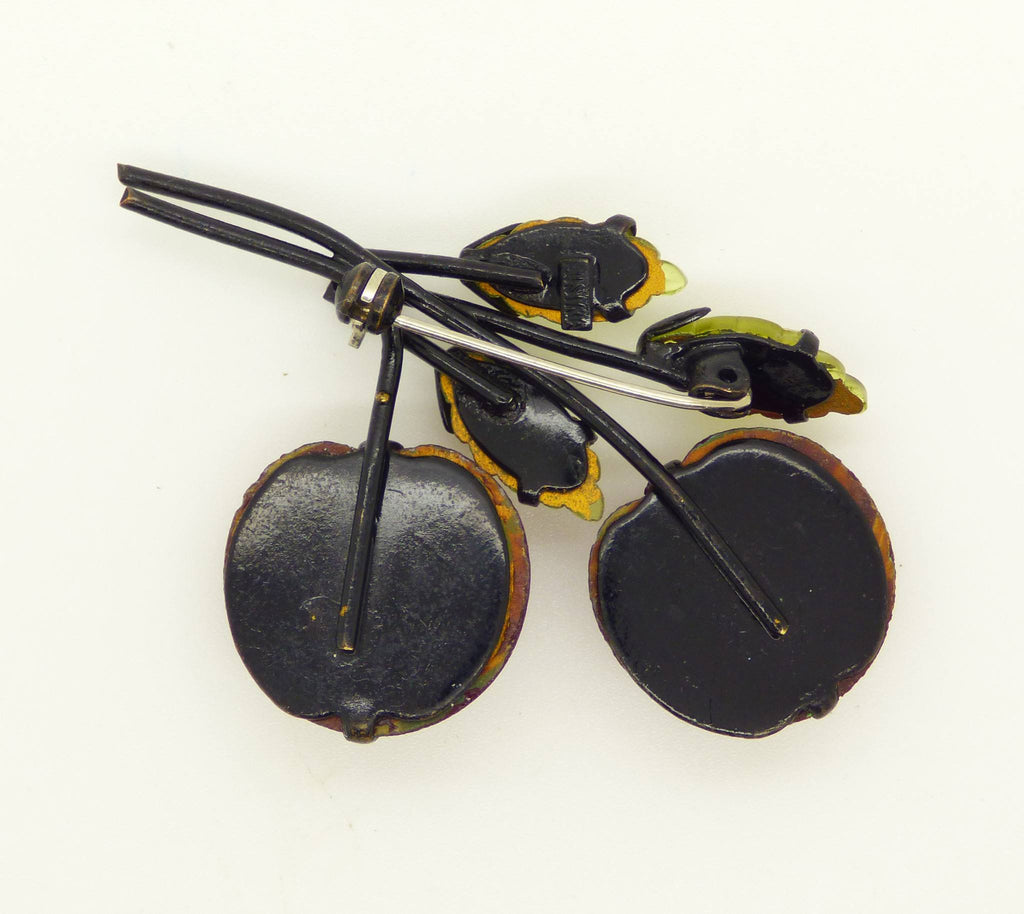 Double Cherry Fruit Figural Austria Pin.Signed Austria - Vintage Lane Jewelry