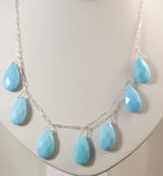 Vintage Sky Blue Chalcedony Briolette Sterling Silver Necklace - Vintage Lane Jewelry