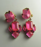 Czech Neon Pink Clip Earrings - Vintage Lane Jewelry