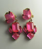 Czech Neon Pink Clip Earrings - Vintage Lane Jewelry