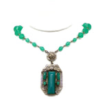 Vintage Chrysoprase Glass Czech Necklace Art Deco Rose Lariat - Vintage Lane Jewelry