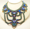 Blue Czech Glass Statement Necklace and matching Clip Earrings - Vintage Lane Jewelry