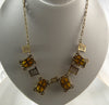 Czech Art Deco Yellow Glass Cabochon Brass Filigree Necklace - Vintage Lane Jewelry