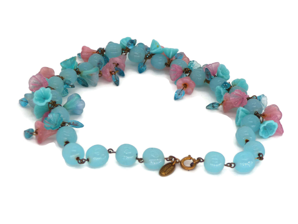 Stunning Miriam Haskell Glass Flower Necklace - Vintage Lane Jewelry
