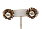 Miriam Haskell Glass Pearl and Rhinestone Clip Earrings - Vintage Lane Jewelry