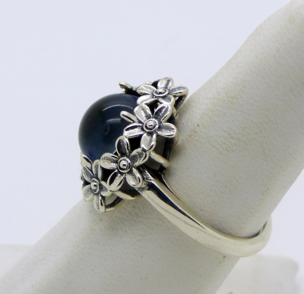 Sterling Silver Flowers 10mm Mood Stone Ring, adjustable - Vintage Lane Jewelry