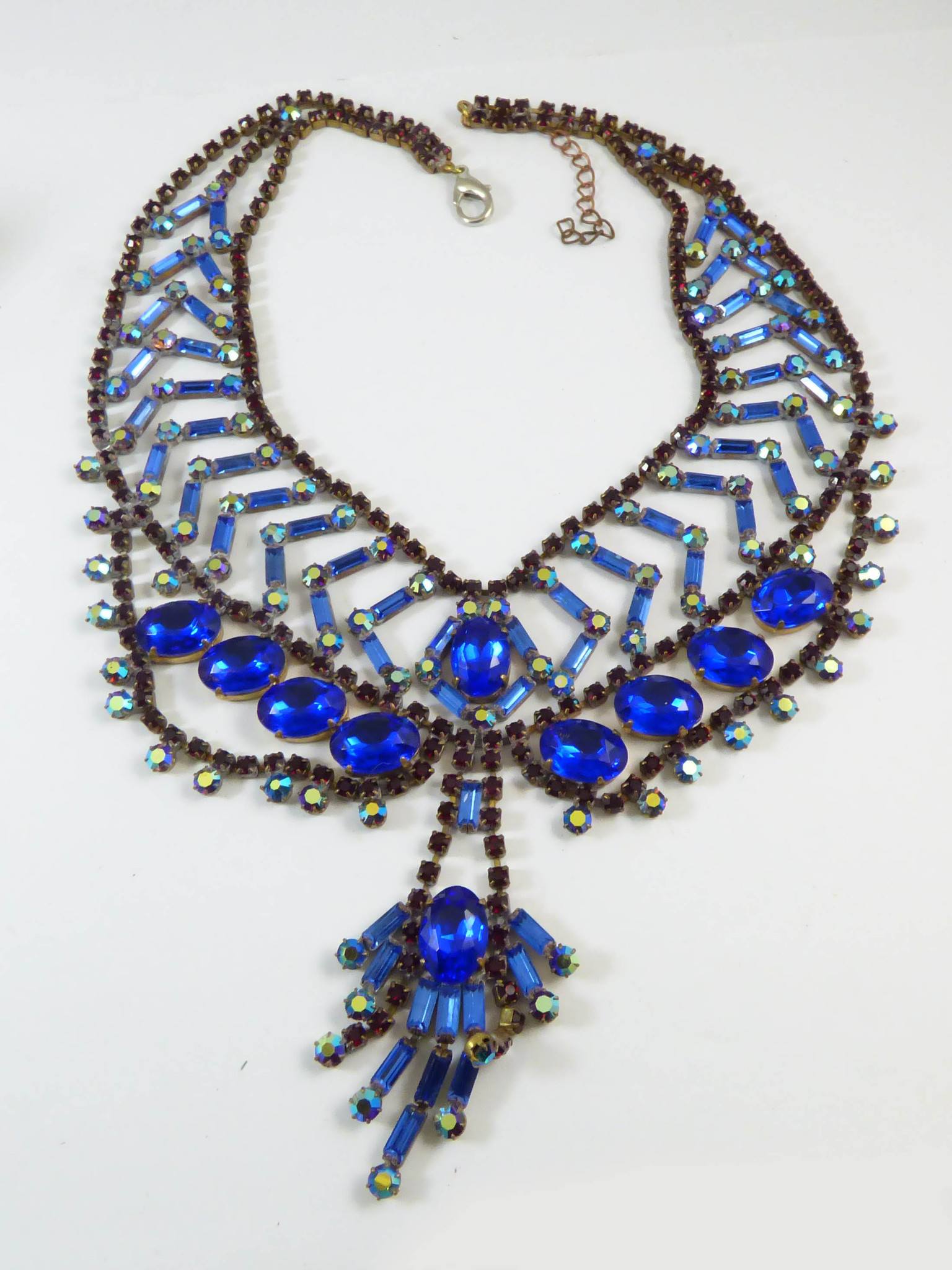 Husar D. Czech Glass Baguette and Blue Stone Rhinestone Necklace ...