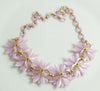 Vintage Coro Soft Plastic Flower Necklace, AB Rhinestone Paper Chain Link - Vintage Lane Jewelry