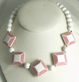 Vintage 60's Plastic Lucite Bead Bib Collar Necklace White and Red - Vintage Lane Jewelry