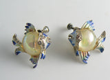 Cute Coro Lucite Enamel Rhinestone Fish Earrings - Vintage Lane Jewelry