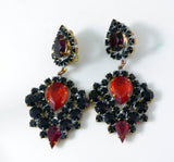 Black and Red Czech Glass Clip Earrings - Vintage Lane Jewelry