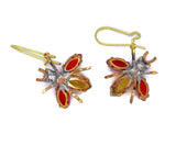 Czech Glass Rhinestone Fly Earrings Yellow Body and Red Wings, Pierced Style Earrings - Vintage Lane Jewelry