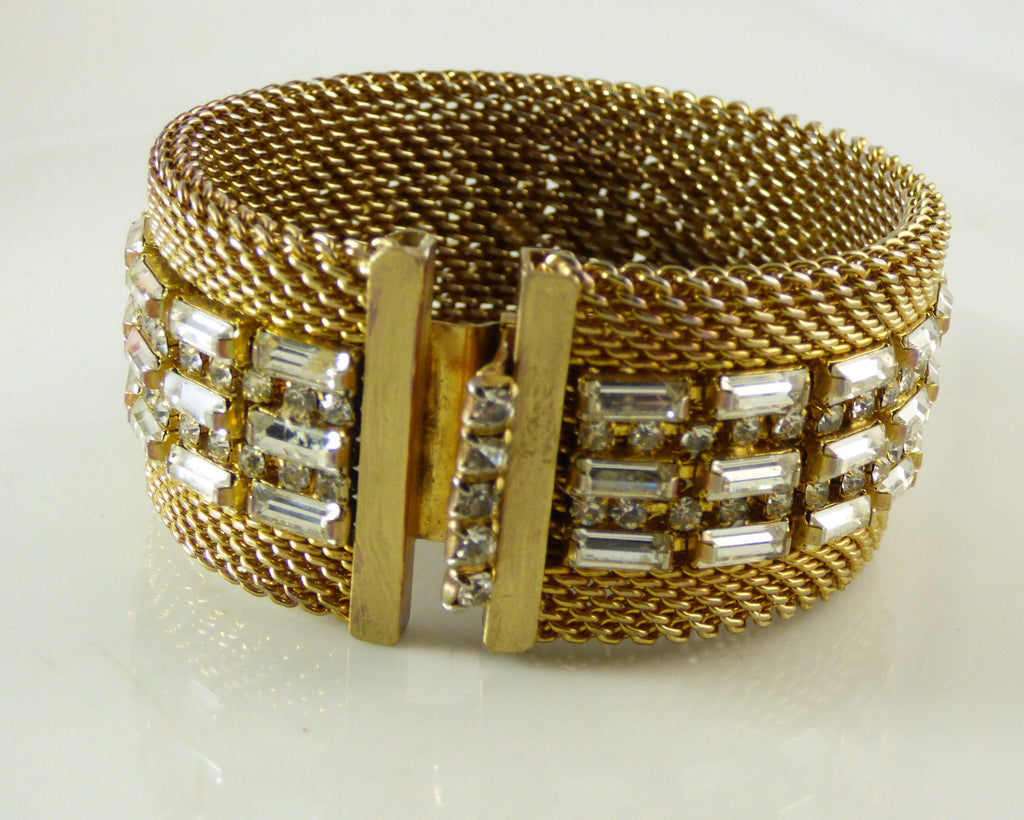 Vintage Hobe Rhinestone Gold Mesh Bracelet - Vintage Lane Jewelry