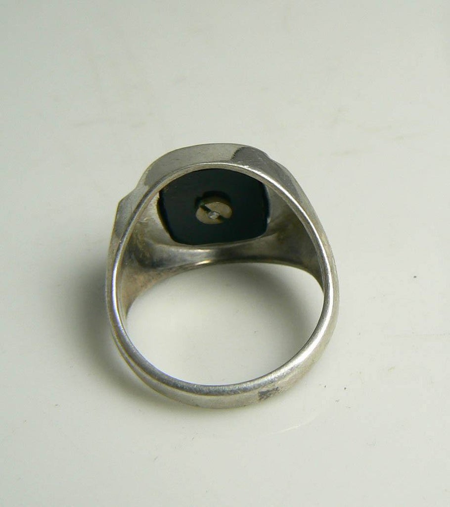 Sterling Silver Black Onyx Crystal Art Deco Ring - Vintage Lane Jewelry