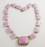 Vintage Art Deco Signed Czech Glass Rose Quartz Pink Pendant Necklace - Vintage Lane Jewelry