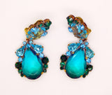 Aqua Blue Czech Glass Clip Earrings - Vintage Lane Jewelry